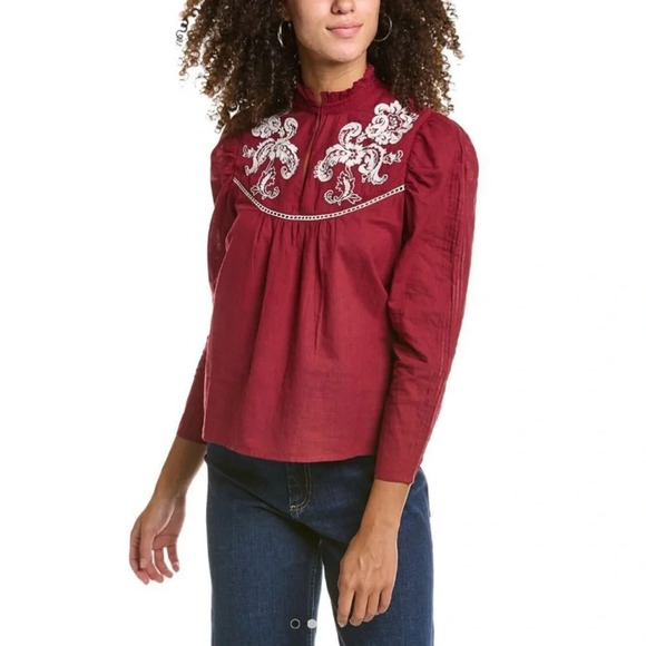 St. Roche Poppy Blouse in Berry and Ivory Embroidery. Size 6. Old Money preppy - Picture 1 of 8